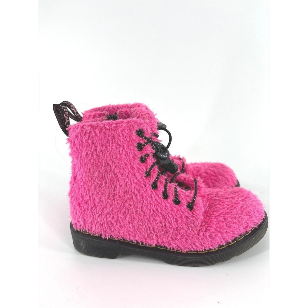 Dr Martens Boots Youth 1 Pascal Pink Tinsel Fur 1460 Lace Up
